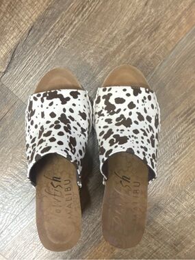 Blowfish White & Brown Cow-Print Slide Mules